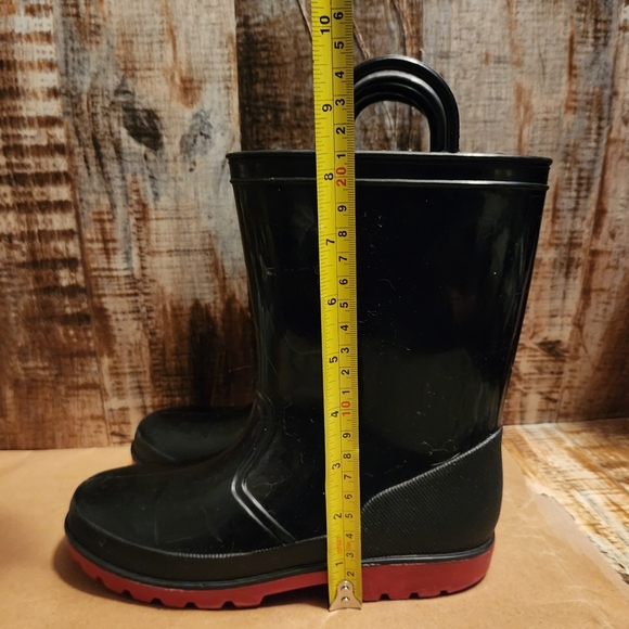 SkaDoo Kids Black W Red Rain Boots Shoes With Loop Handles Size 1 - Picture 6 of 6